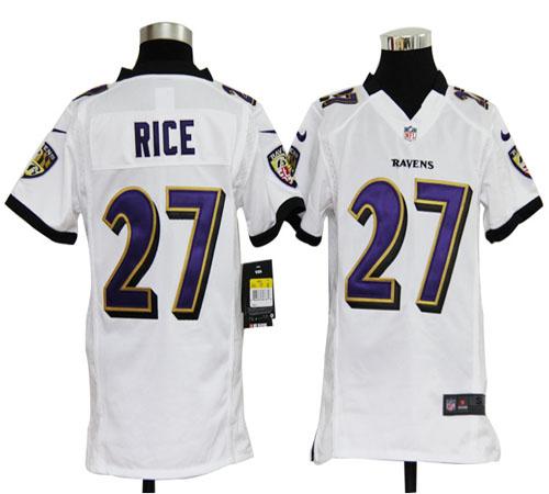  Ravens #27 Ray Rice White Youth Stitched NFL Elite Jersey