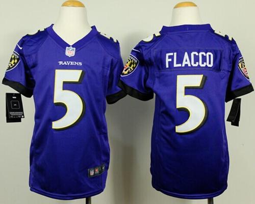  Ravens #5 Joe Flacco Purple Team Color Youth Stitched NFL New Elite Jersey