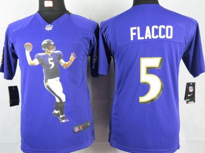  Ravens #5 Joe Flacco Purple Team Color Youth Portrait Fashion NFL Game Jersey