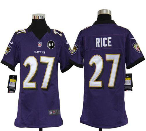 Ravens #27 Ray Rice Purple Team Color With Art Patch Youth Stitched NFL Elite Jersey