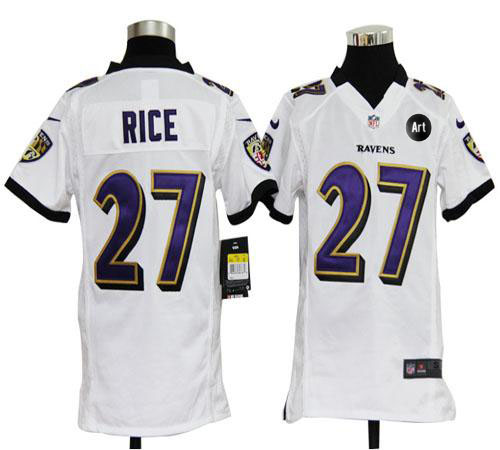  Ravens #27 Ray Rice White With Art Patch Youth Stitched NFL Elite Jersey