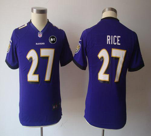  Ravens #27 Ray Rice Purple Team Color With Art Patch Youth NFL Game Jersey