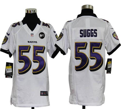  Ravens #55 Terrell Suggs White With Art Patch Youth Stitched NFL Elite Jersey