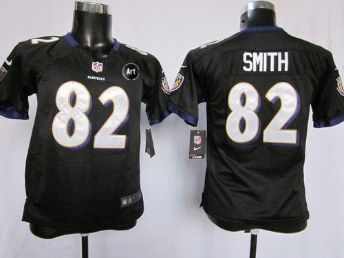  Ravens #82 Torrey Smith Black Alternate With Art Patch Youth Stitched NFL Elite Jersey