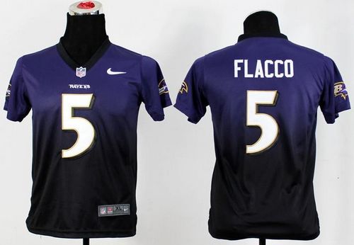  Ravens #5 Joe Flacco Purple/Black Youth Stitched NFL Elite Fadeaway Fashion Jersey
