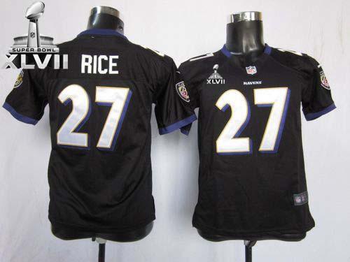 Ravens #27 Ray Rice Black Alternate Super Bowl XLVII Youth Stitched NFL Elite Jersey