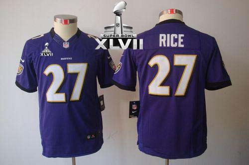  Ravens #27 Ray Rice Purple Team Color Super Bowl XLVII Youth Stitched NFL Limited Jersey