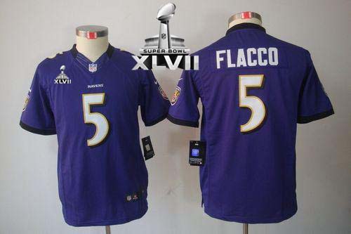  Ravens #5 Joe Flacco Purple Team Color Super Bowl XLVII Youth Stitched NFL Limited Jersey