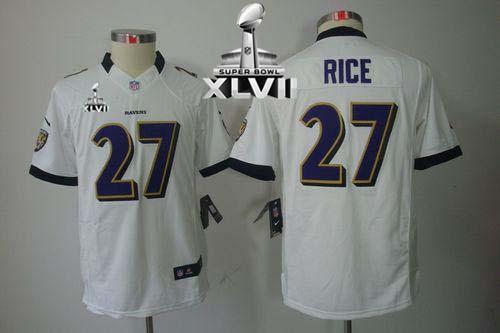  Ravens #27 Ray Rice White Super Bowl XLVII Youth Stitched NFL Limited Jersey