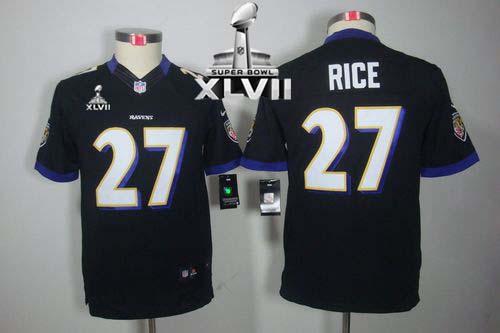  Ravens #27 Ray Rice Black Alternate Super Bowl XLVII Youth Stitched NFL Limited Jersey