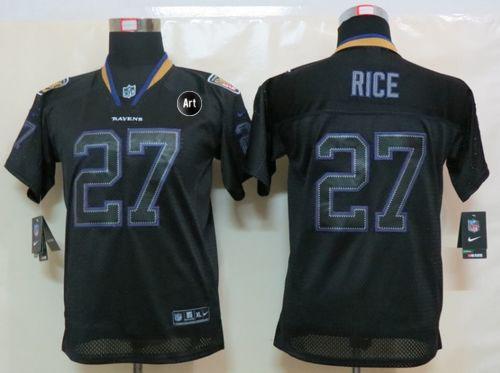  Ravens #27 Ray Rice Lights Out Black With Art Patch Youth Stitched NFL Elite Jersey