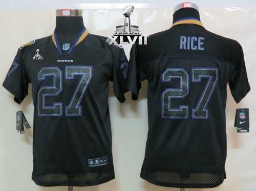  Ravens #27 Ray Rice Lights Out Black Super Bowl XLVII Youth Stitched NFL Elite Jersey