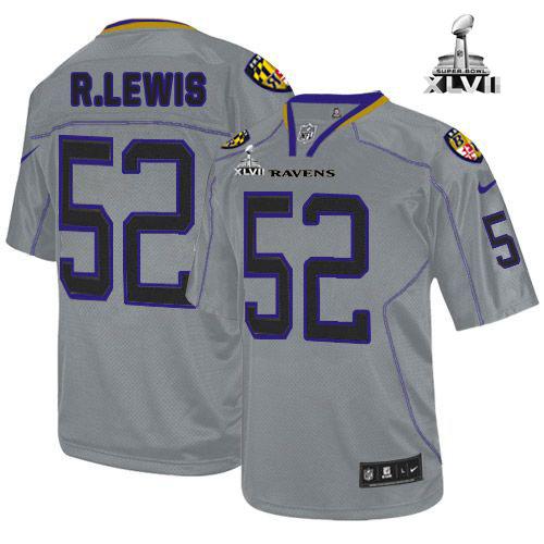 Ravens #52 Ray Lewis Lights Out Grey Super Bowl XLVII Youth Stitched NFL Elite Jersey