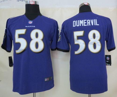  Ravens #58 Elvis Dumervil Purple Team Color Youth Stitched NFL Elite Jersey
