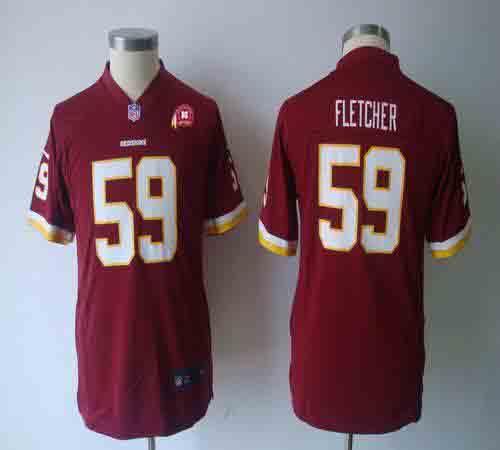  Redskins #59 London Fletcher Burgundy Red Team Color With 80TH Patch Youth NFL Game Jersey
