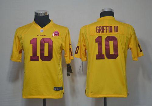  Redskins #10 Robert Griffin III Yellow With 80TH Patch Youth Stitched NFL Elite Jersey