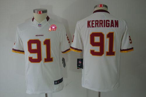  Redskins #91 Ryan Kerrigan White With 80TH Patch Youth Stitched NFL Limited Jersey