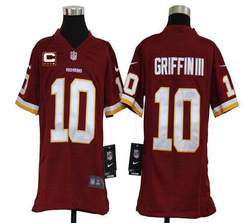  Redskins #10 Robert Griffin III Burgundy Red Team Color With C Patch Youth Stitched NFL Elite Jersey