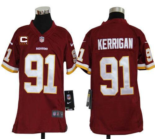  Redskins #91 Ryan Kerrigan Burgundy Red Team Color With C Patch Youth Stitched NFL Elite Jersey