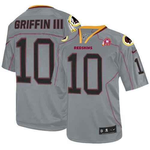  Redskins #10 Robert Griffin III Lights Out Grey With 80TH Patch Youth Stitched NFL Elite Jersey