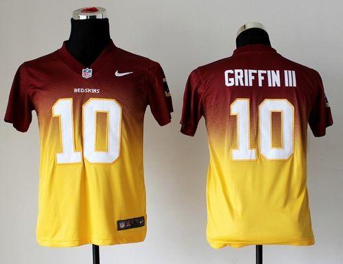  Redskins #10 Robert Griffin III Burgundy Red/Gold Youth Stitched NFL Elite Fadeaway Fashion Jersey
