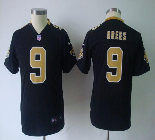  Saints #9 Drew Brees Black Team Color Youth NFL Game Jersey