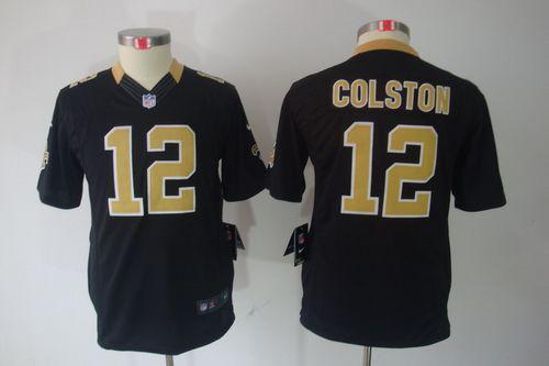  Saints #12 Marques Colston Black Team Color Youth Stitched NFL Limited Jersey