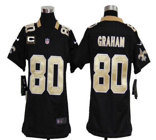  Saints #80 Jimmy Graham Black Team Color With C Patch Youth Stitched NFL Elite Jersey