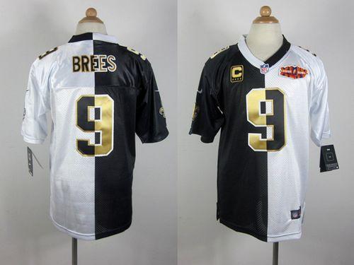  Saints #9 Drew Brees Black/White Super Bowl Youth Stitched NFL Elite Split Jersey