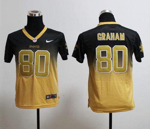  Saints #80 Jimmy Graham Black/Gold Youth Stitched NFL Elite Fadeaway Fashion Jersey