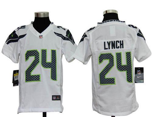  Seahawks #24 Marshawn Lynch White Youth Stitched NFL Elite Jersey