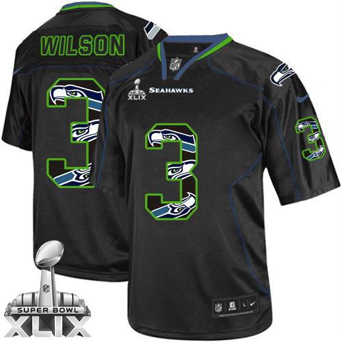  Seahawks #3 Russell Wilson New Lights Out Black Super Bowl XLIX Youth Stitched NFL Elite Jersey