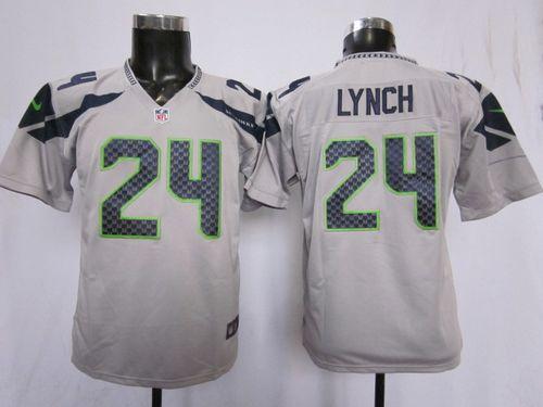  Seahawks #24 Marshawn Lynch Grey Alternate Youth Stitched NFL Elite Jersey