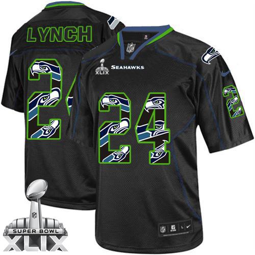  Seahawks #24 Marshawn Lynch New Lights Out Black Super Bowl XLIX Youth Stitched NFL Elite Jersey