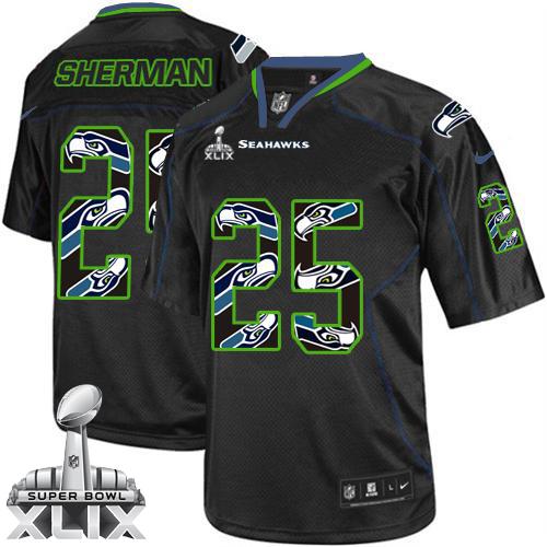  Seahawks #25 Richard Sherman New Lights Out Black Super Bowl XLIX Youth Stitched NFL Elite Jersey