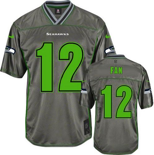  Seahawks #12 Fan Grey Youth Stitched NFL Elite Vapor Jersey