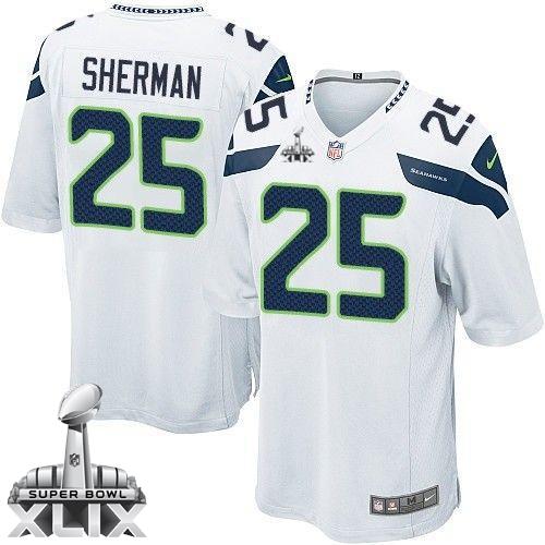  Seahawks #25 Richard Sherman White Super Bowl XLIX Youth Stitched NFL Elite Jersey