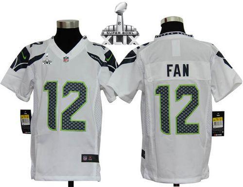  Seahawks #12 Fan White Super Bowl XLIX Youth Stitched NFL Elite Jersey