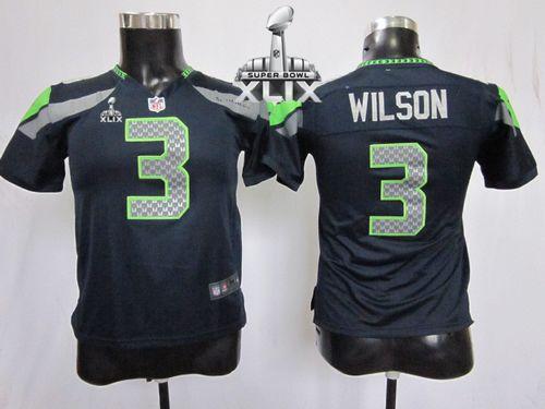  Seahawks #3 Russell Wilson Steel Blue Team Color Super Bowl XLIX Youth Stitched NFL Elite Jersey