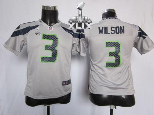  Seahawks #3 Russell Wilson Grey Alternate Super Bowl XLIX Youth Stitched NFL Elite Jersey