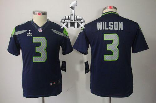 Seahawks #3 Russell Wilson Steel Blue Team Color Super Bowl XLIX Youth Stitched NFL Limited Jersey
