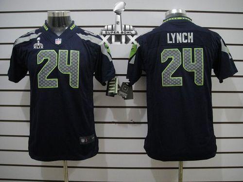 Seahawks #24 Marshawn Lynch Steel Blue Team Color Super Bowl XLIX Youth Stitched NFL Limited Jersey