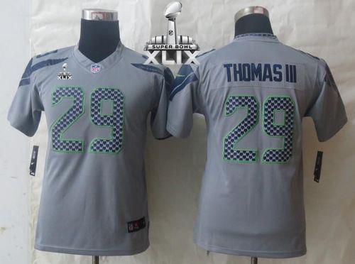  Seahawks #29 Earl Thomas III Grey Alternate Super Bowl XLIX Youth Stitched NFL Limited Jersey