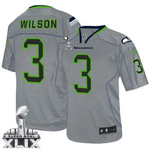  Seahawks #3 Russell Wilson Lights Out Grey Super Bowl XLIX Youth Stitched NFL Elite Jersey