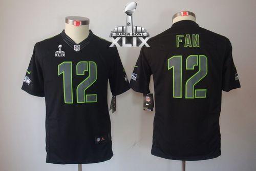  Seahawks #12 Fan Black Impact Super Bowl XLIX Youth Stitched NFL Limited Jersey