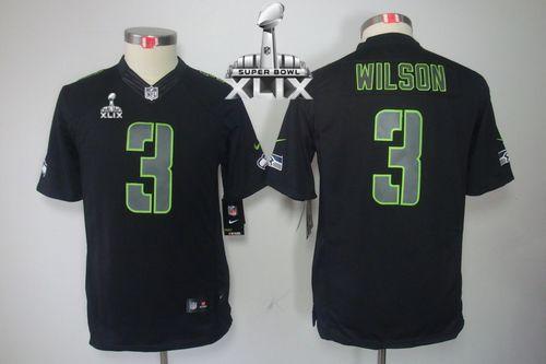  Seahawks #3 Russell Wilson Black Impact Super Bowl XLIX Youth Stitched NFL Limited Jersey