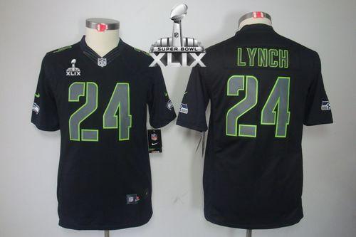  Seahawks #24 Marshawn Lynch Black Impact Super Bowl XLIX Youth Stitched NFL Limited Jersey