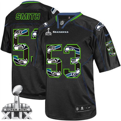  Seahawks #53 Malcolm Smith New Lights Out Black Super Bowl XLIX Youth Stitched NFL Elite Jersey