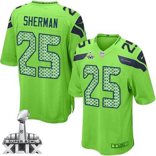  Seahawks #25 Richard Sherman Green Alternate Super Bowl XLIX Youth Stitched NFL Elite Jersey