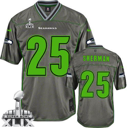  Seahawks #25 Richard Sherman Grey Super Bowl XLIX Youth Stitched NFL Elite Vapor Jersey